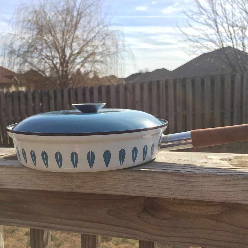Vintage Cathrineholm Norway Mid Century Blue Lotus Skillet with Lid